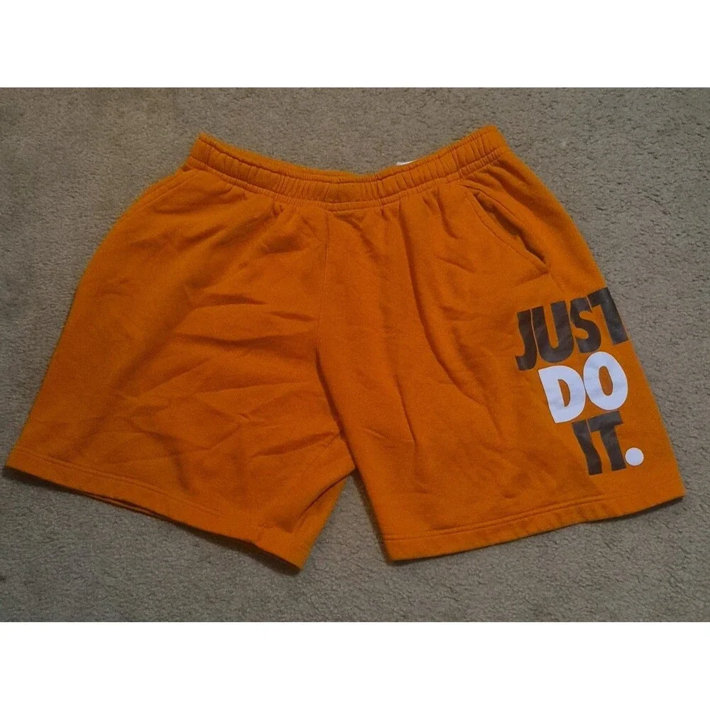Nike Sportswear Just Do It Orange Fleece Shorts Mens Size Large